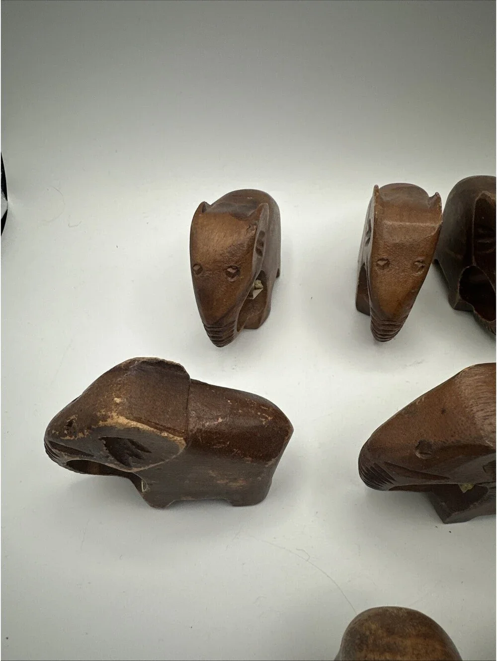 VTG Set of 9 Carved Wooden Elephant Napkin Rings Made in Philippines